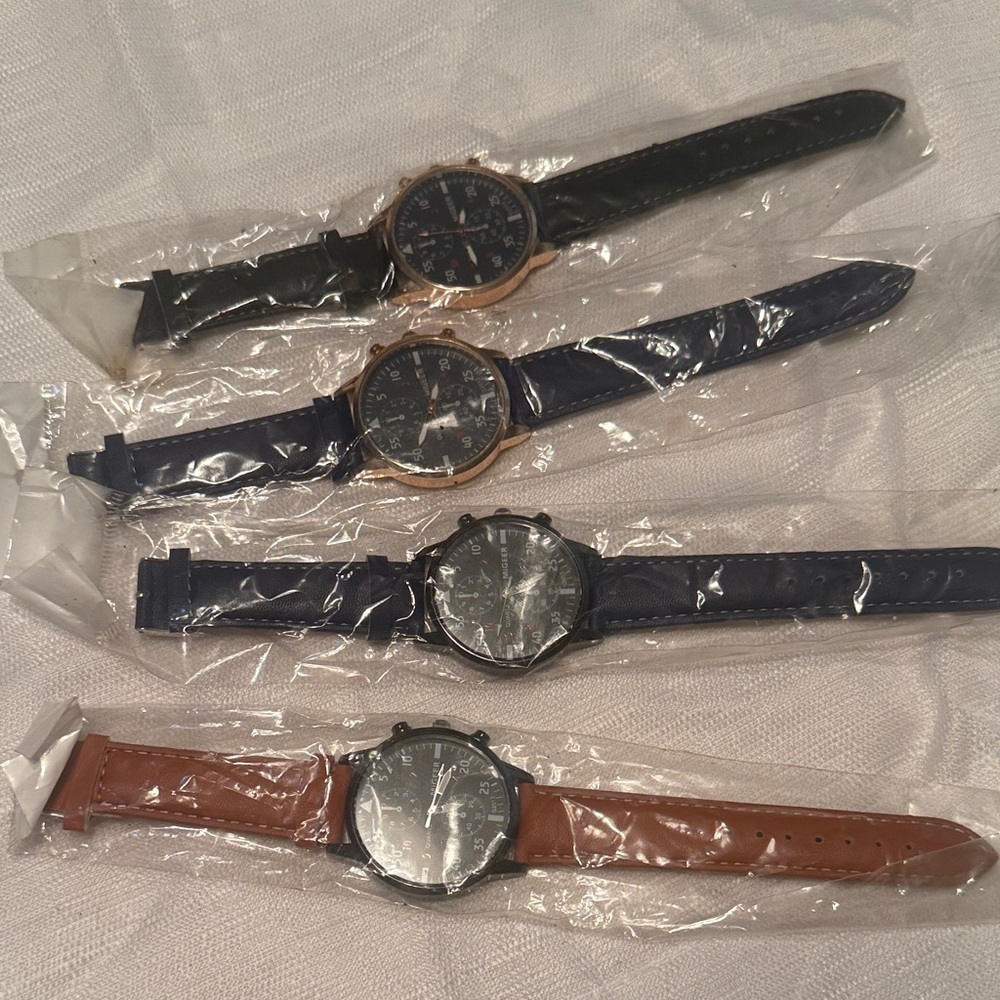 Men's Multi-Color Leather Strap Watches